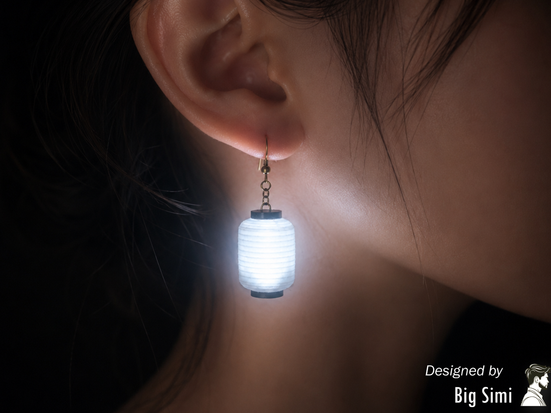 Glowing Japanese Lantern Earring 3D model