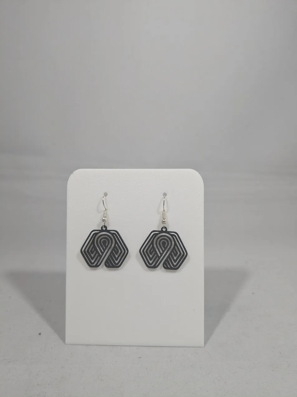 Abstract earrings - swirl in hexagon view 4
