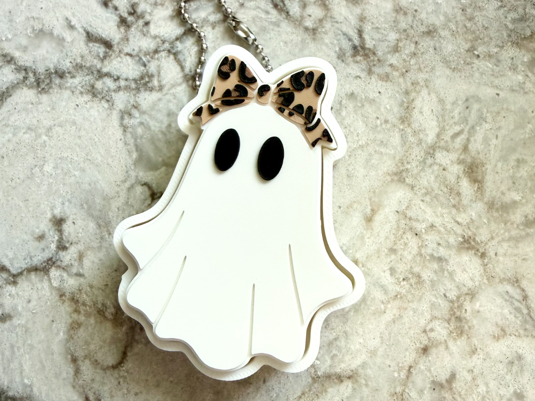 Ghost w/ Bow Fidget Clicker (Leopard & Plain Bow) - 1