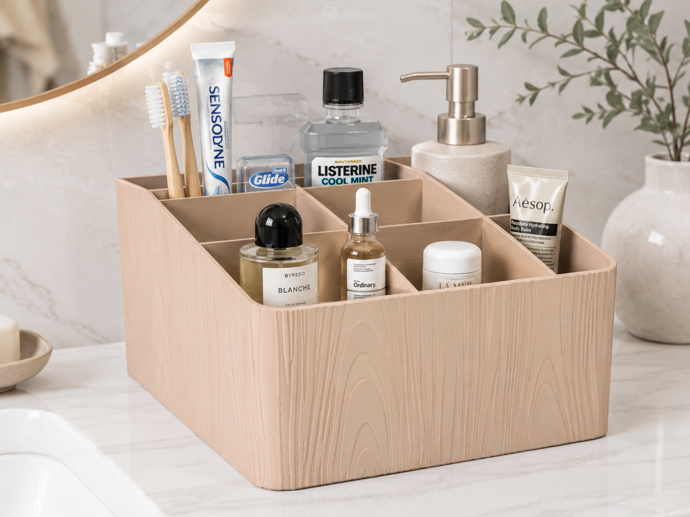 Bathroom Organizer Vanity Tray Dividers Wood Look