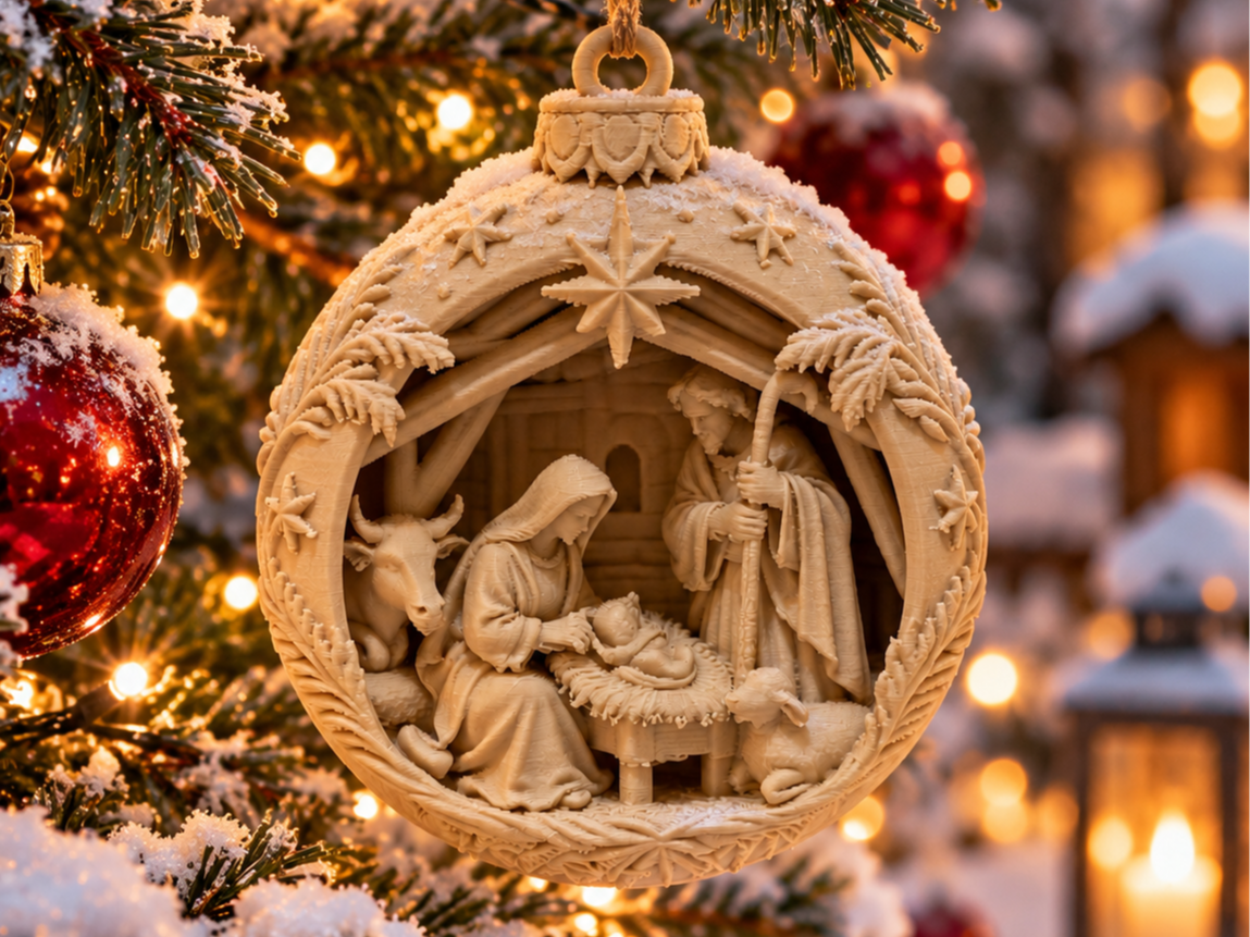 Christbaum / Weihnachtskugel mit Krippenspiel - 1