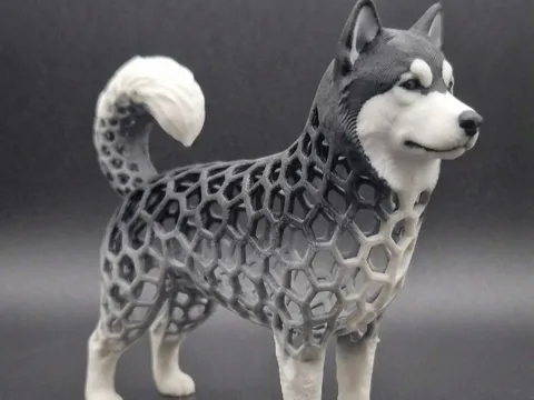 Figura decorativa: Stylized Voronoi Dog Alaskan Malamute Sculpture — referencia de MakerWorld