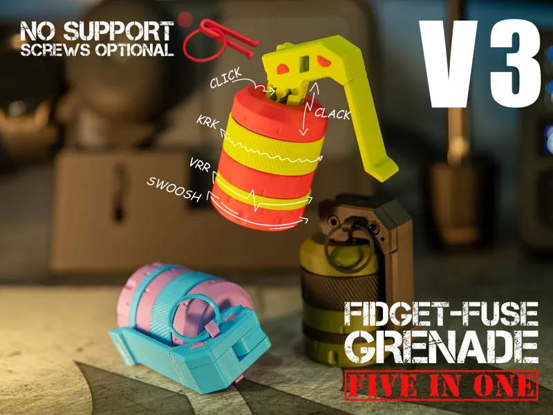 Fidget-Fuse Grenade 5-in-1 Snap-Fit Fidget Toy