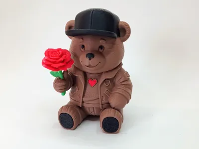 Charming Bear with Rose and Heartfelt Moment
