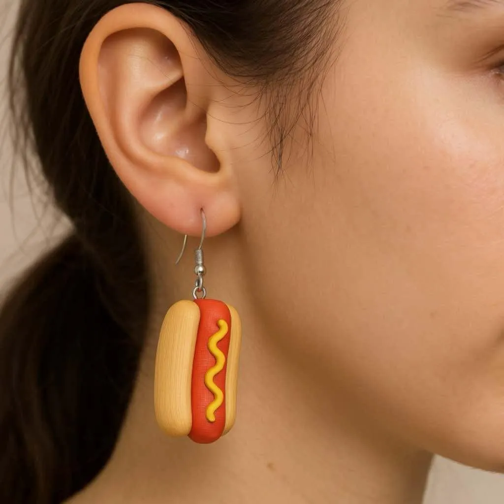 Hotdog Picnic earrings view 2