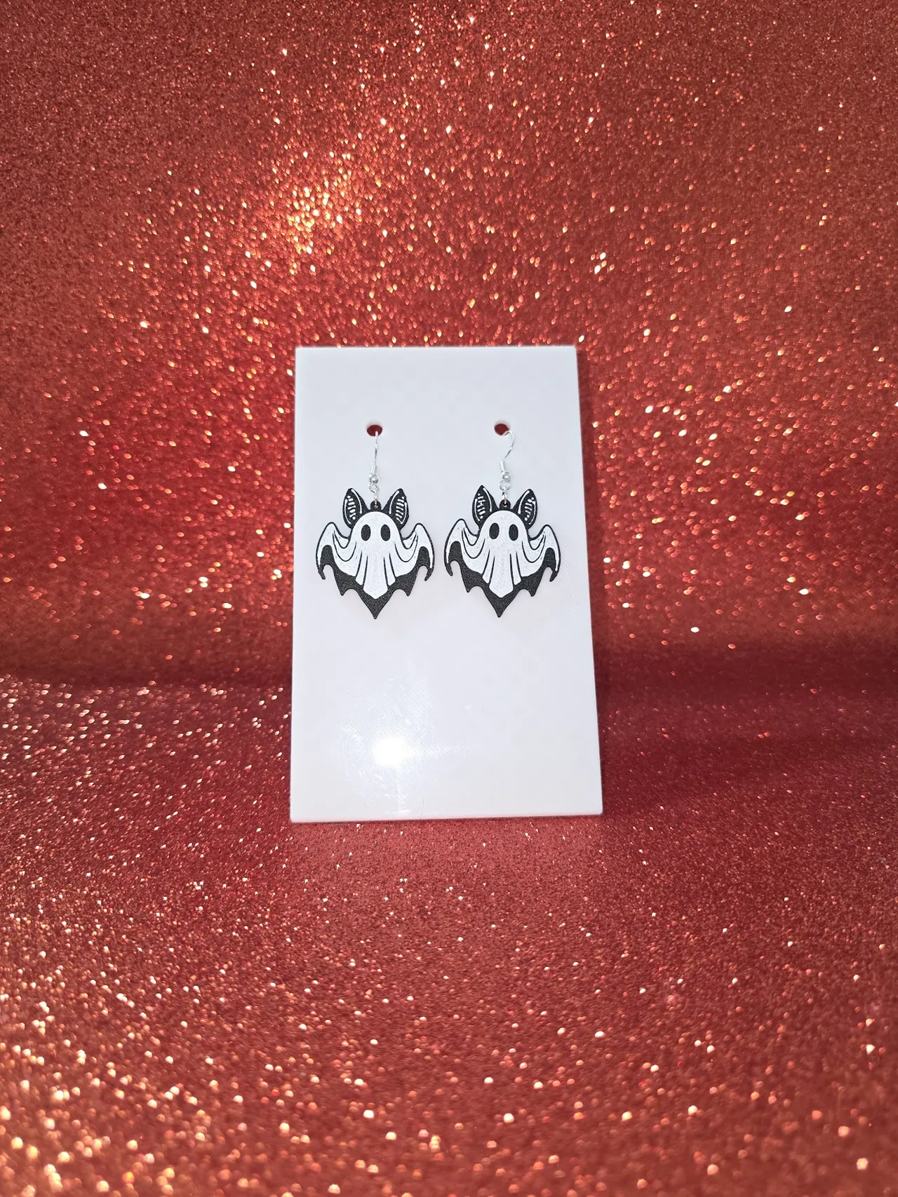 Bat ghost earrings view 2