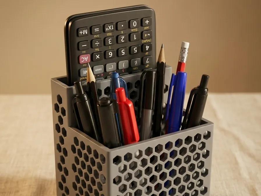 Pot à crayons et support calculatrice nid d'abeille