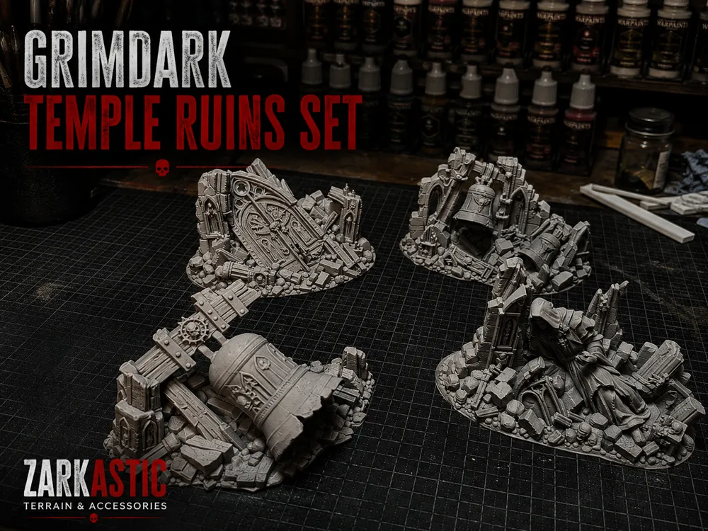 Escenografía en miniatura: Grimdark Gothic Temple Ruins. Referencia del modelo original.
