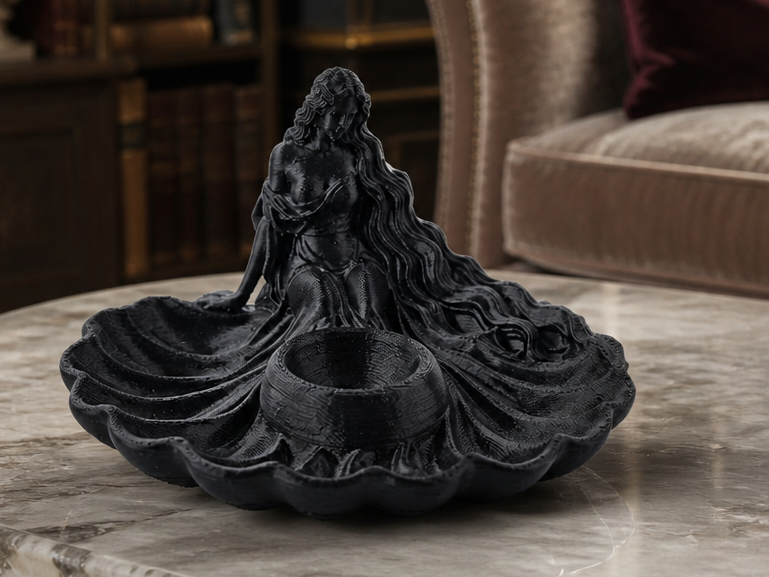 Girl in a Shell Tray - Black Elegant Gothic Decor