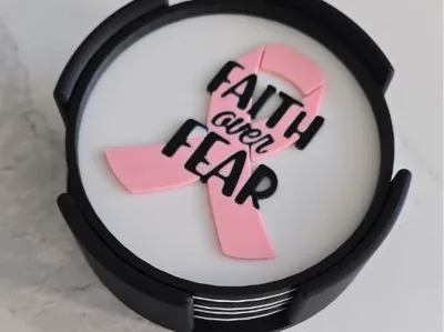 Faith over fear coaster and holder breast cancer