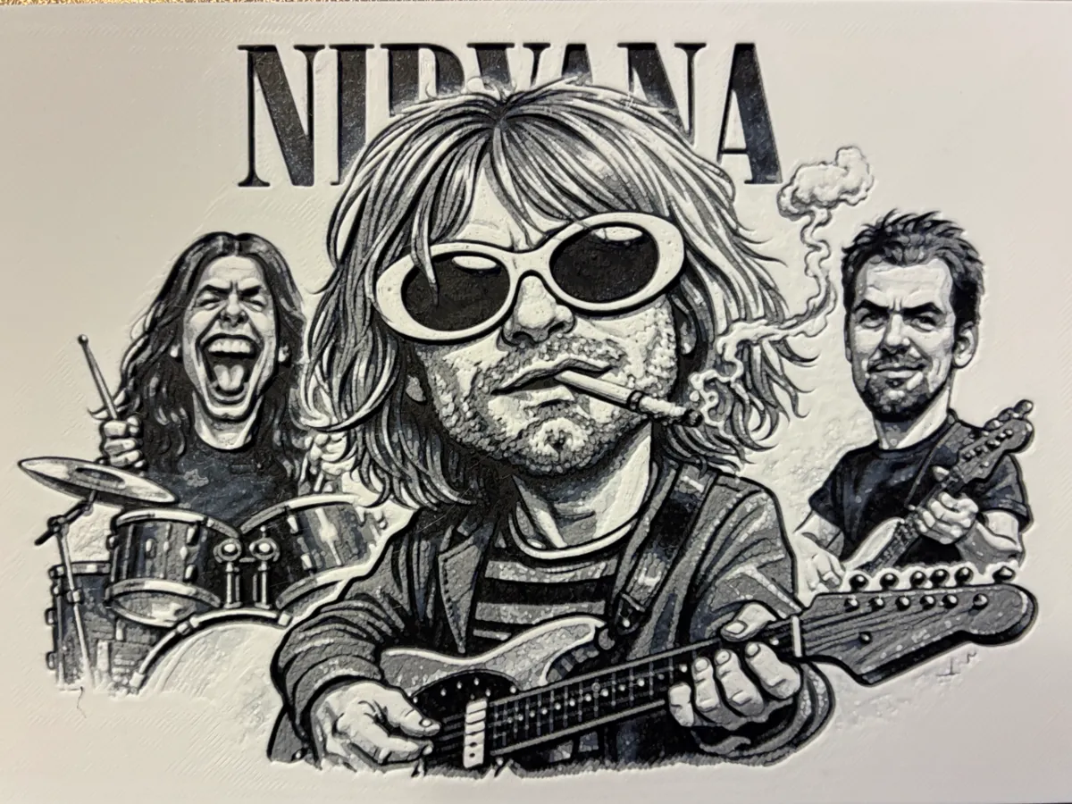 Nirvana - Kurt Cobain - Hueforge - Caricature - Free 3D Print Model ...