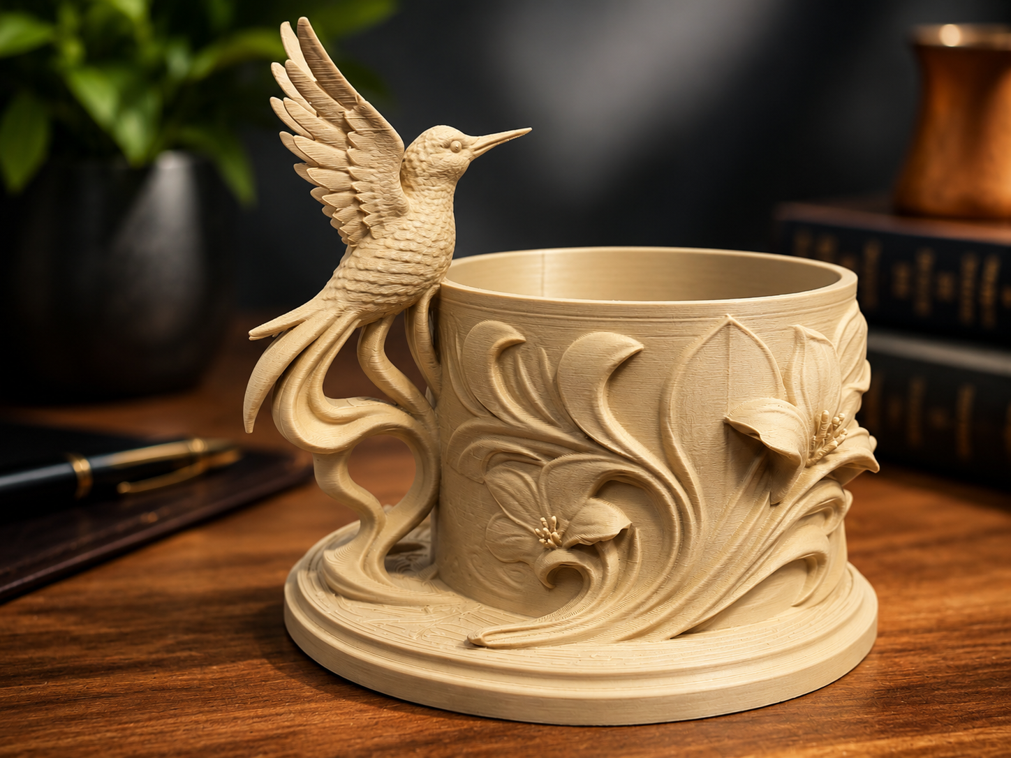 Hummingbird Floral Pen Holder