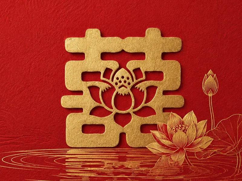 囍·莲 双喜莲花镂空挂饰 中国红 · 传统吉祥纹样装饰件百年好合 