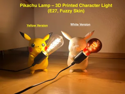 Pikachu Lamp – 3D Printed Light (E27, Fuzzy Skin)