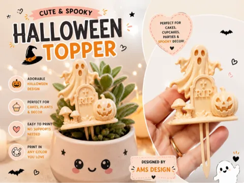Adorno temático: Cute Halloween Ghost Plant Topper — referencia de MakerWorld