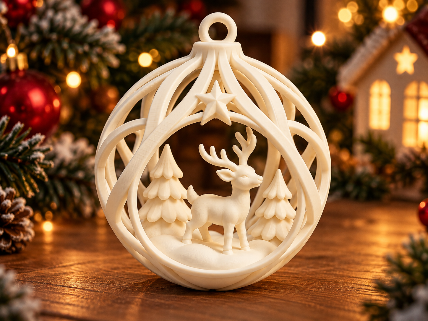 Christmas Reindeer Bauble Spherical Ornament 8 cm - 1