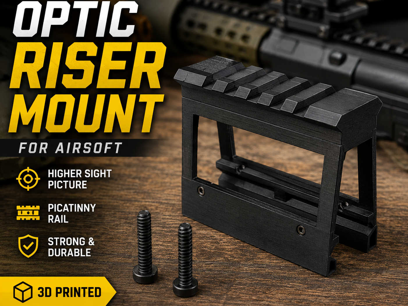 Airsoft Riser Mount Easy Clip and Screw on