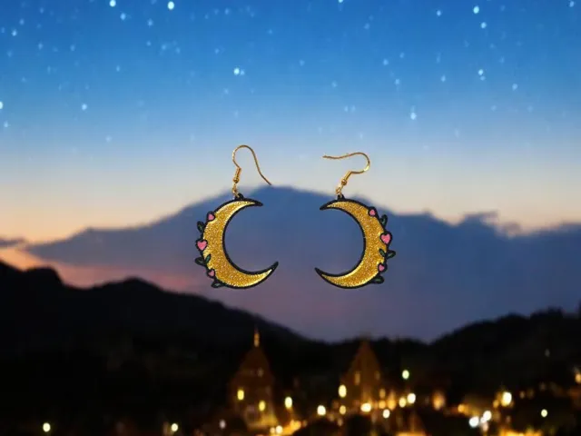 Moon hearts leaves earrings