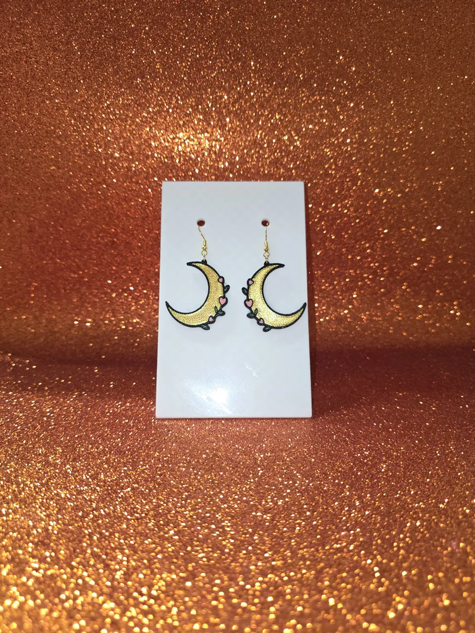 Moon hearts leaves earrings view 2