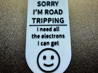 Electric Vehicle road trip hang tag - English
