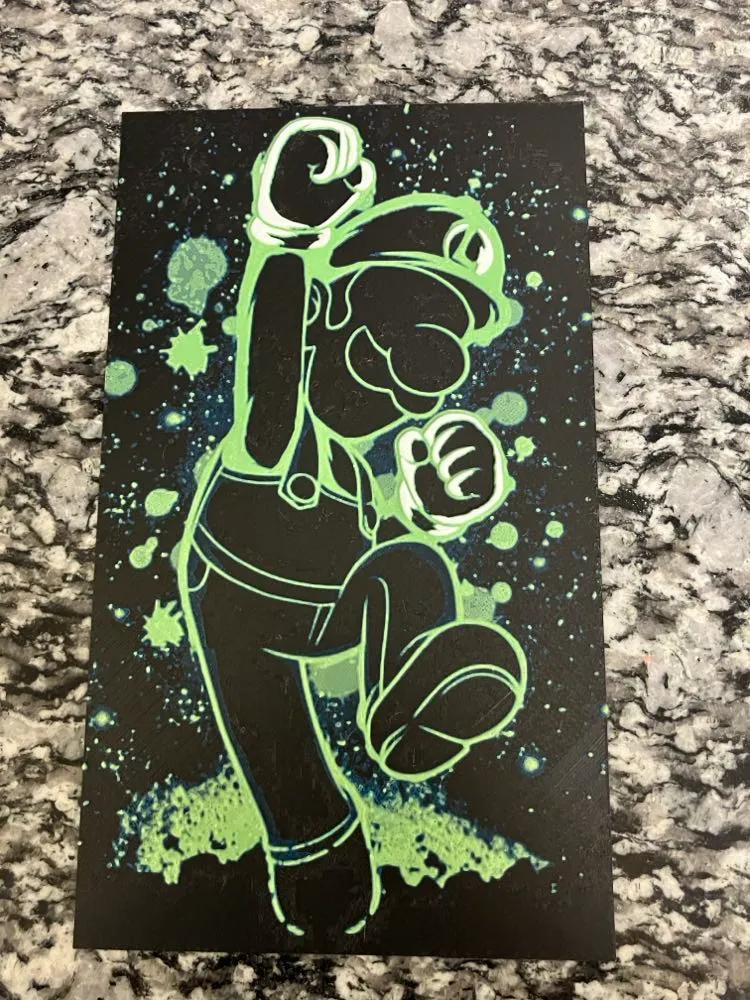 neon Luigi silouette (hueForge print)