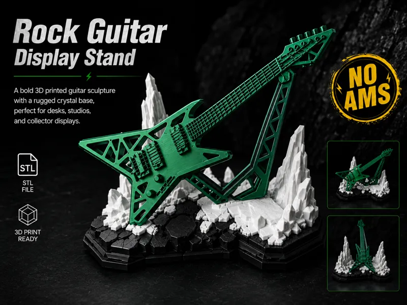 Rock Guitar on Crystal Stage – Sculpture - NO AMS