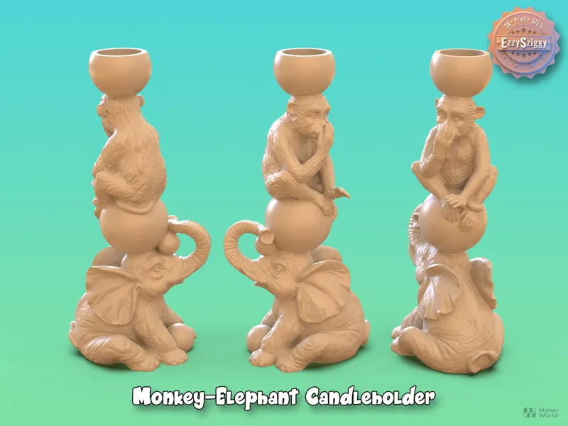 Monkey Elephant Candle Holder