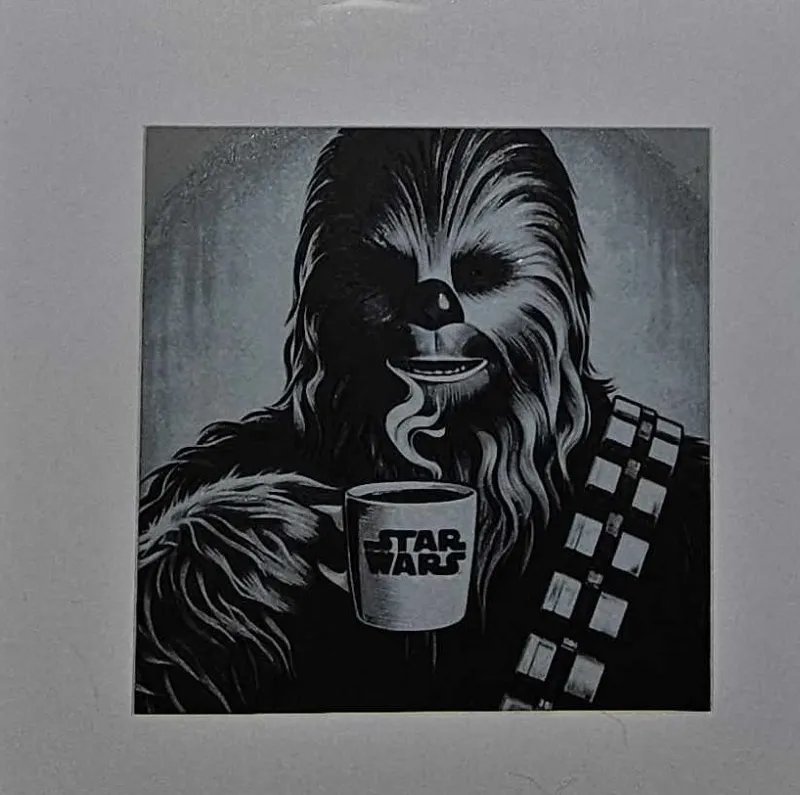 Chewbacca drinking coffee
