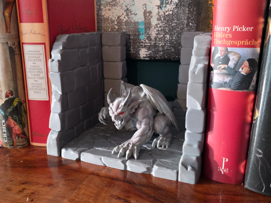 Gargoyle book stand U bookstand with Stone diorama