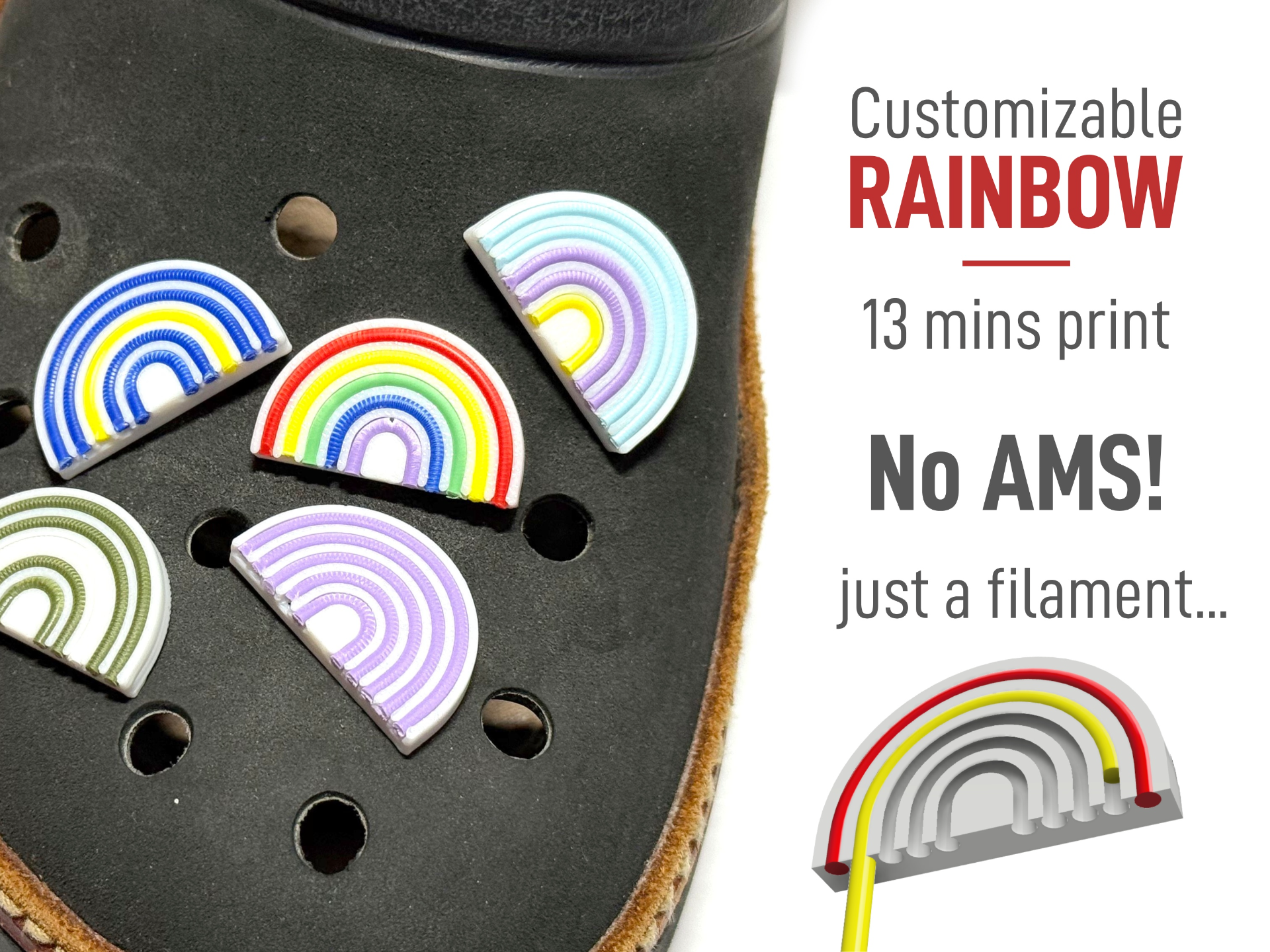 Customizable Rainbow Croc Charm - NO AMS