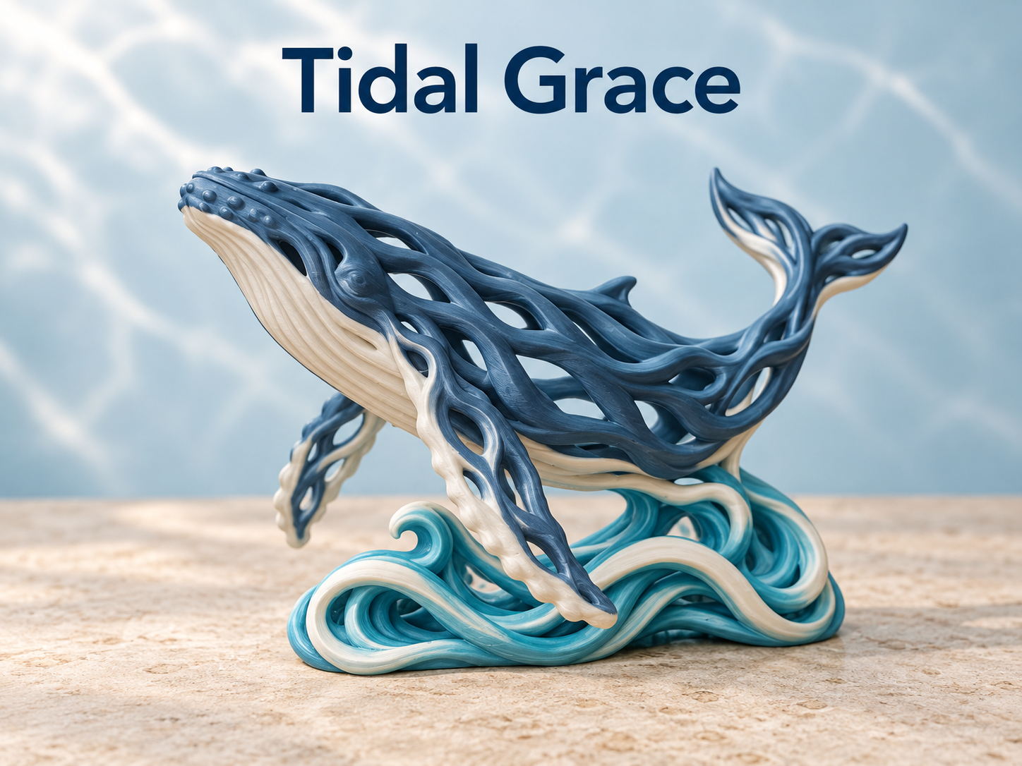 Tidal Grace – Openwork Whale Sculpture with Waves 3D model