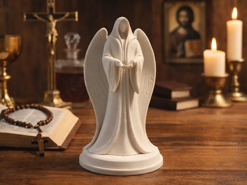 Hooded Religious Archangel Statuette / Figurine