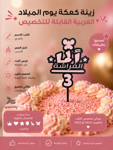 Modelo para impresión 3D: Customizable Arabic Birthday Cake Topper — vista de referencia 2