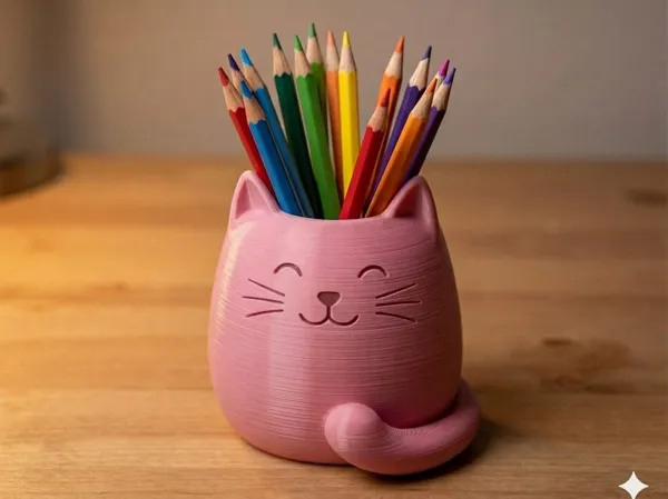 Pot a crayons chat rose