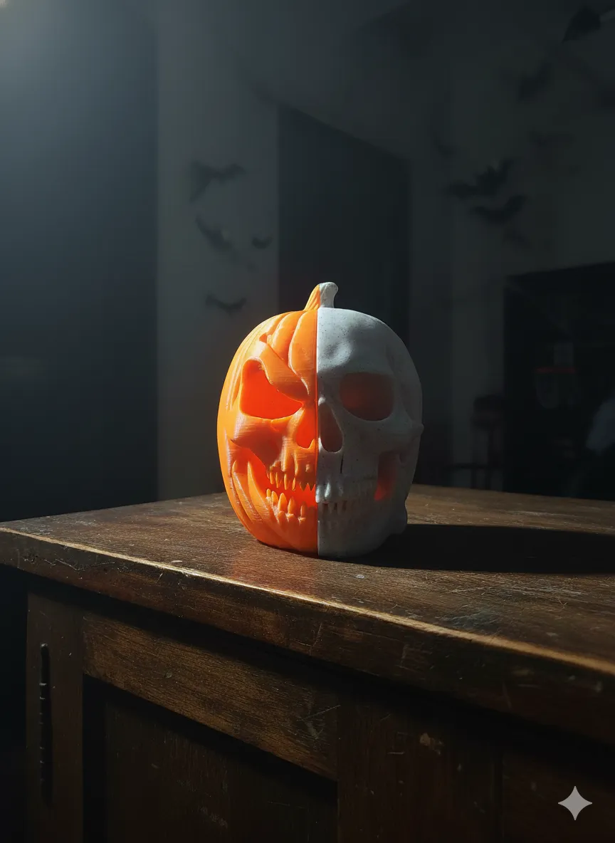 Halloween Pumpkin skull head decor - Free 3D Print Model - MakerWorld