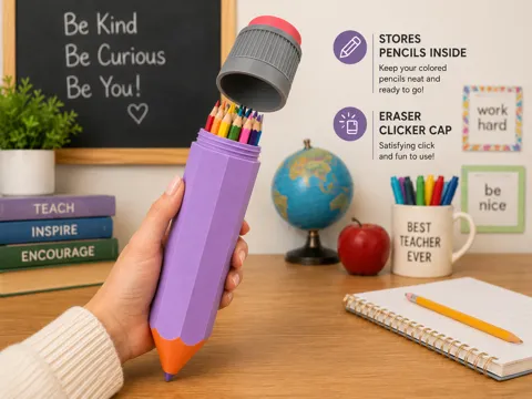 Organizador: Giant Pencil Storage Holder with Clickable Eraser — referencia de MakerWorld