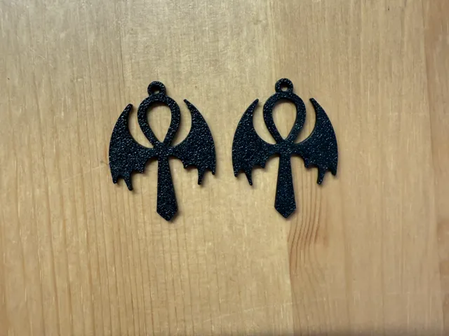 Gothic Ankh Bat Earrings