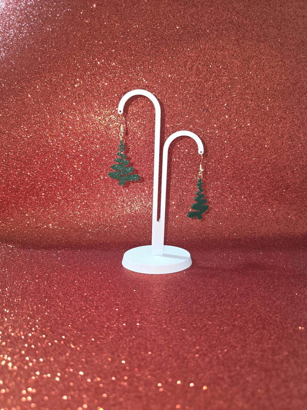 Rough Christmas tree earrings view 3