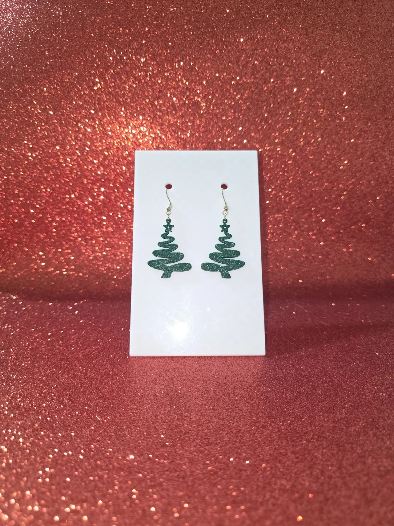 Rough Christmas tree earrings view 2