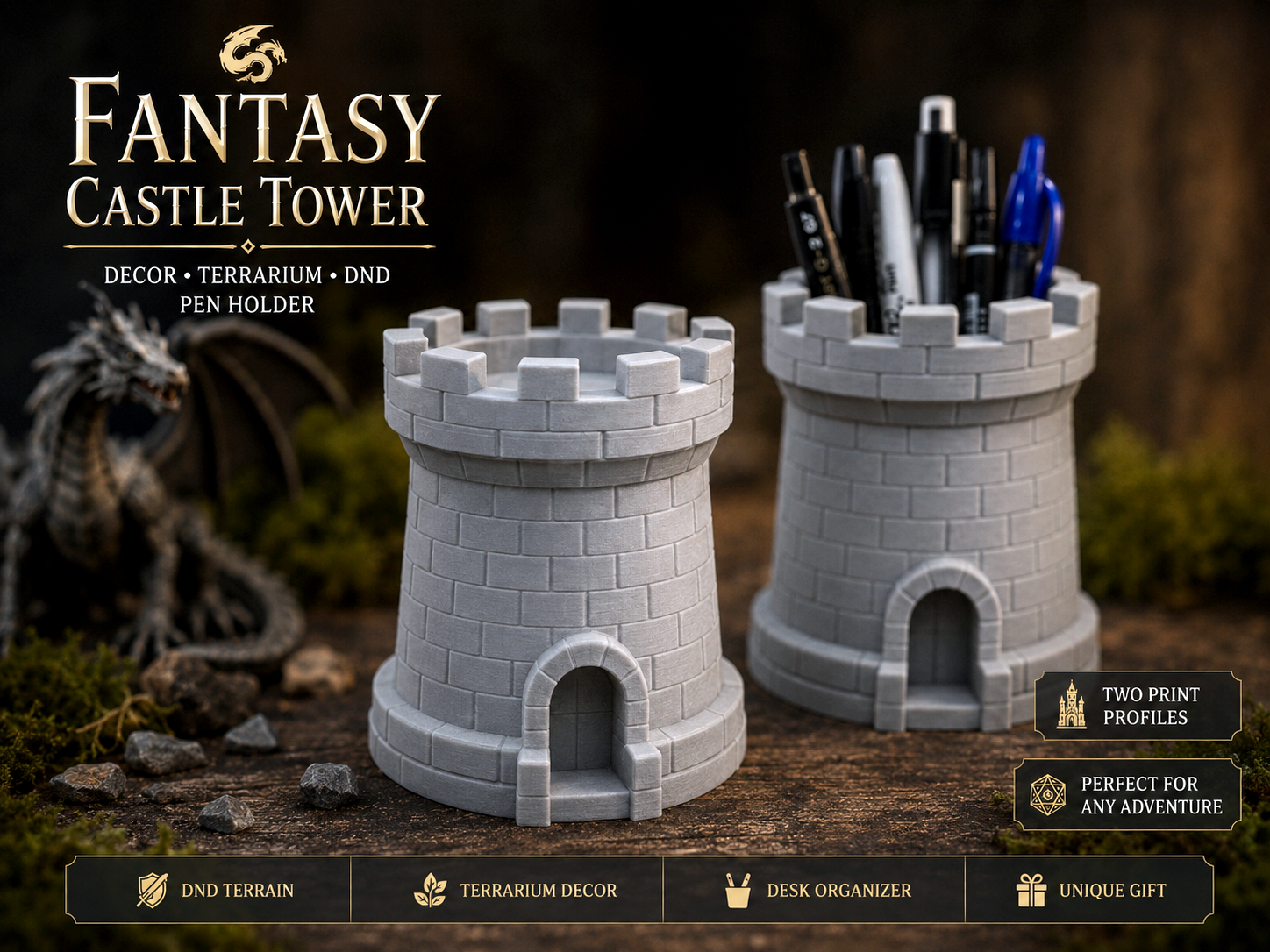 Fantasy Castle Tower - DnD Terrain & Pen Holder
