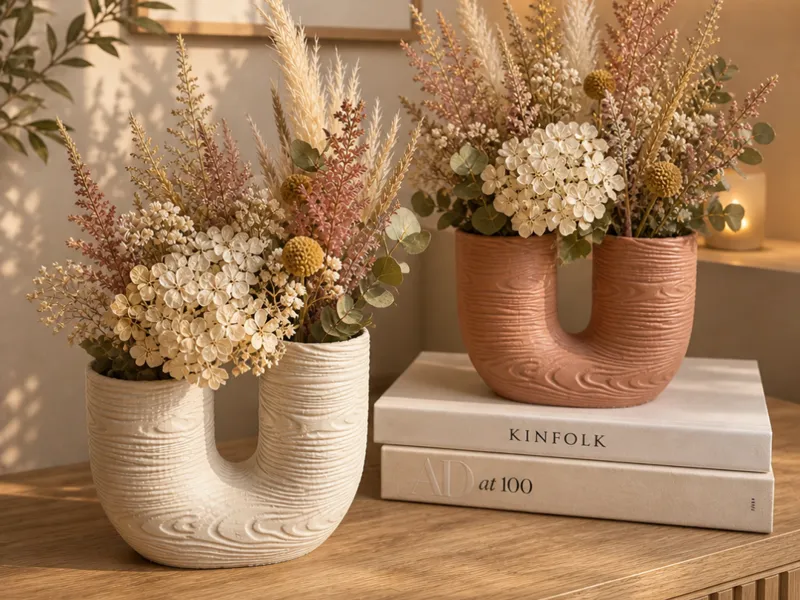 Moderne 3D-gedruckte Vase in Holzoptik