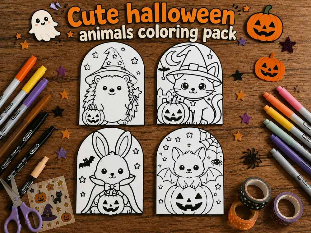 Modelo para impresión 3D: Cute halloween animals coloring pack. Referencia del modelo original.