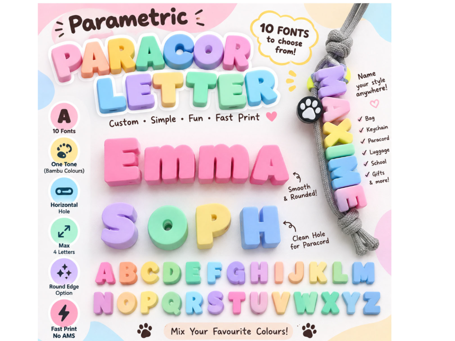 Parametric Paracord Letter Beads Chunky Name - 1