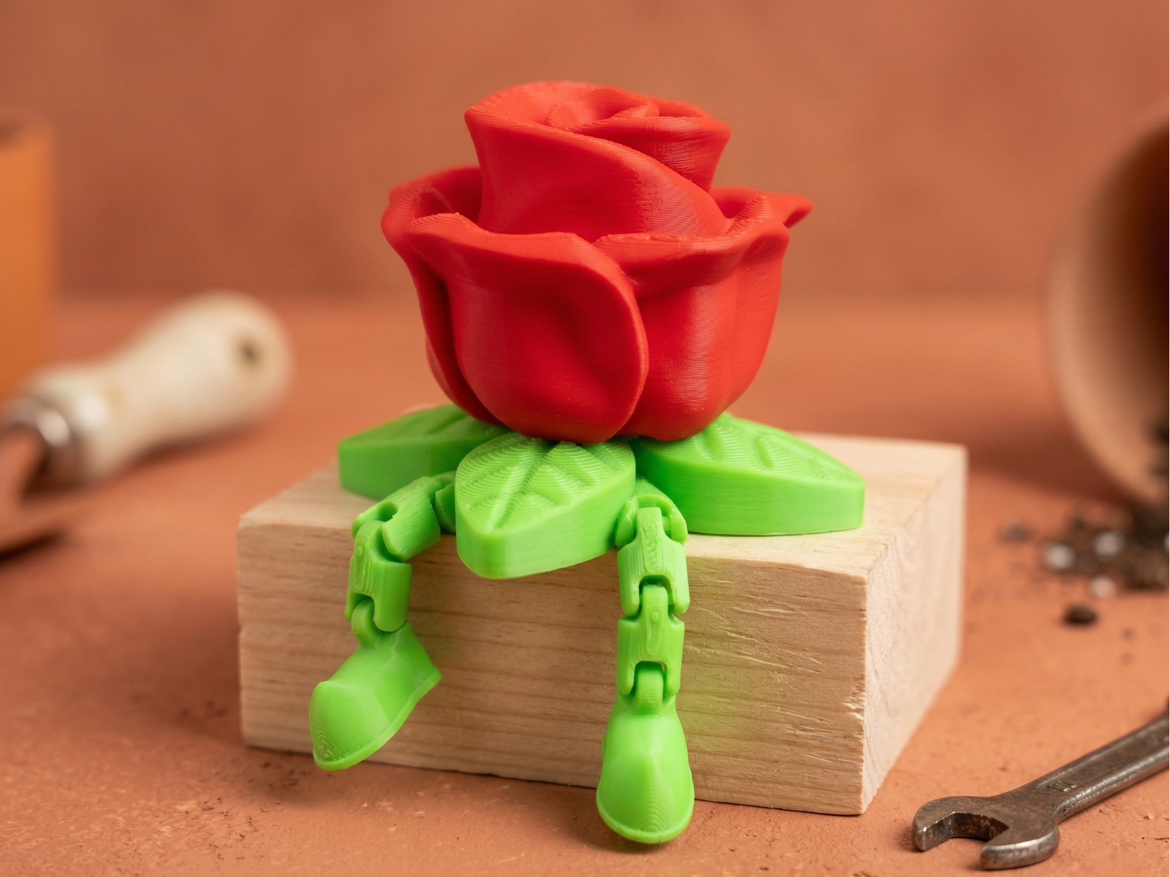 Valentine's day Rose - articulated, with stem V2