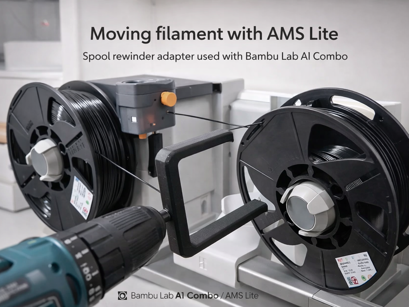 Drill Powered Filament Spool Rewinder Tool for AMS