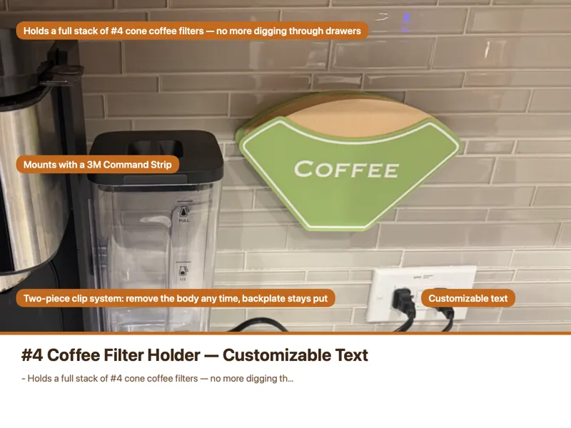 #4 Coffee Filter Holder — Customizable text