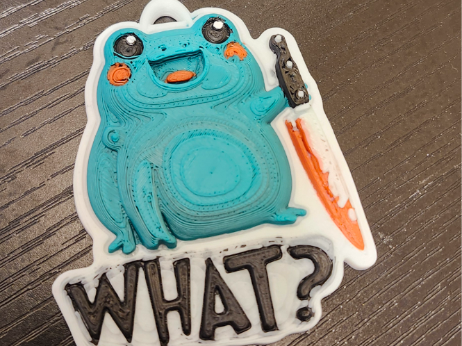 Frog With Knife “WHAT?” Keychain – Funny Meme 3D 
