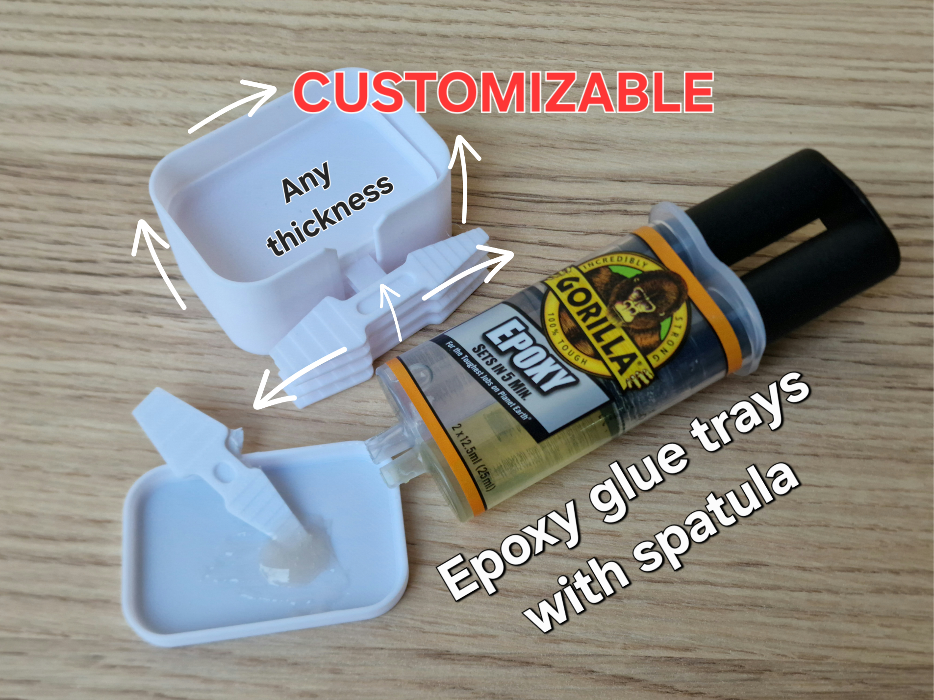 CUSTOM Epoxy glue trays with spatula + storage bin