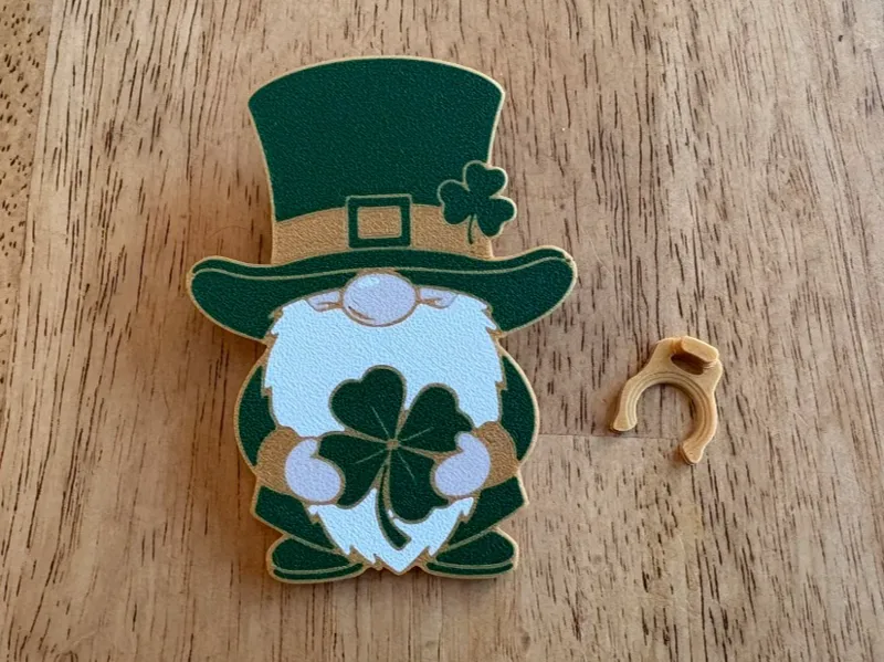 Gnome Bogg Bag Charm--St. Patrick's holding Clover