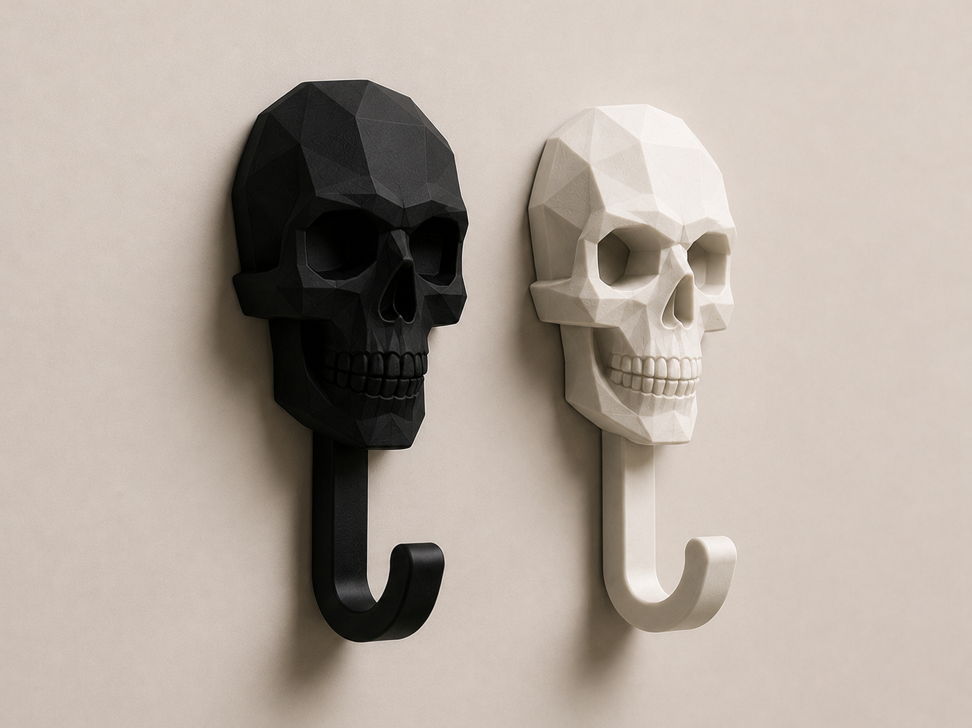 Low Poly Skull Wall Hook Set  | STL